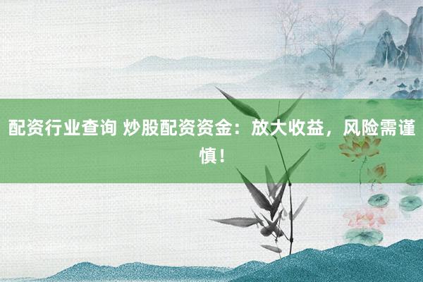 配资行业查询 炒股配资资金：放大收益，风险需谨慎！