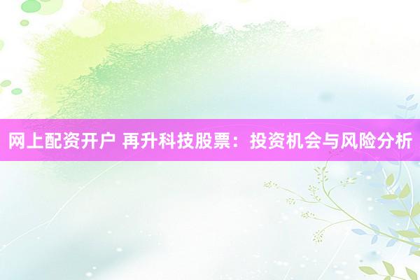 网上配资开户 再升科技股票：投资机会与风险分析