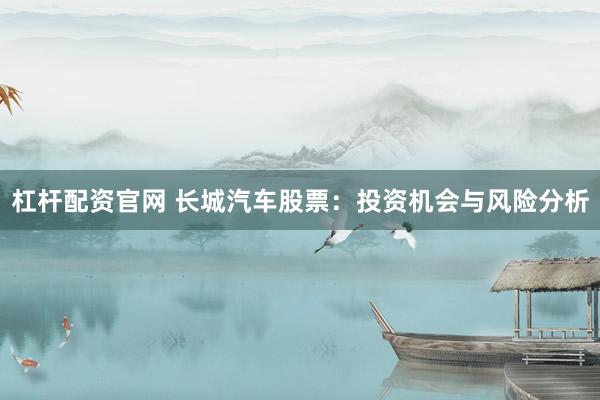 杠杆配资官网 长城汽车股票：投资机会与风险分析