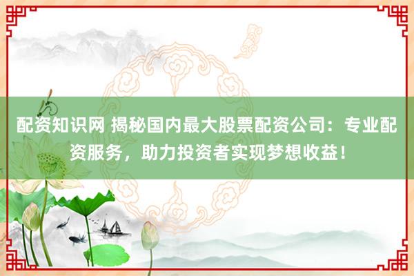 配资知识网 揭秘国内最大股票配资公司:专业配资服务,助力投资者实现梦想收益!