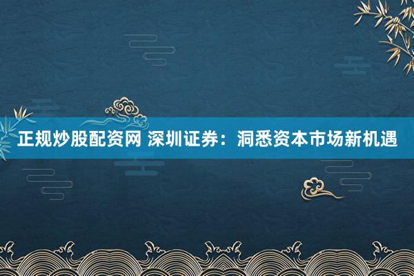 正规炒股配资网 深圳证券:洞悉资本市场新机遇