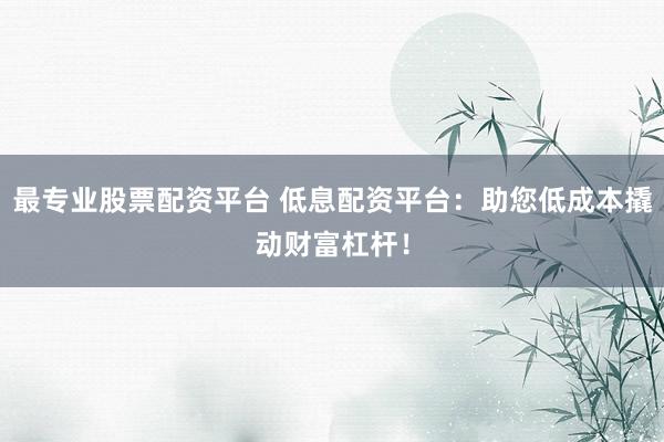 最专业股票配资平台 低息配资平台：助您低成本撬动财富杠杆！